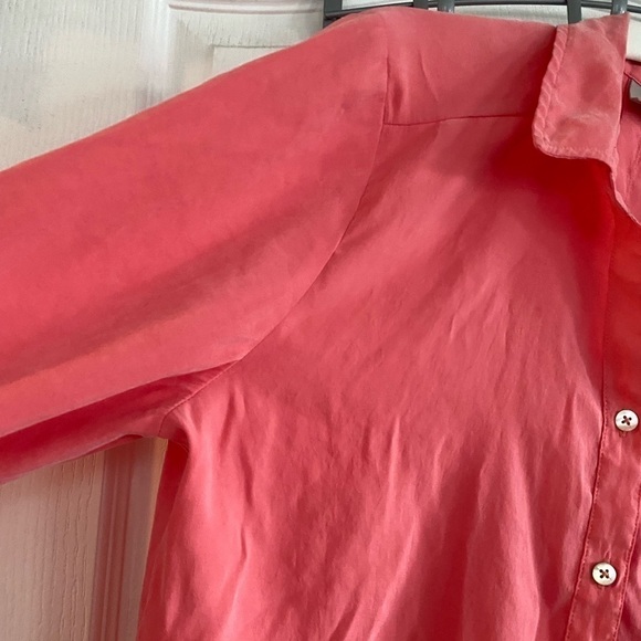 Chico's Sz 1 Button Up Top Womens Medium/8 Pink orange‎ Color Roll Tab Sleeve - Picture 3 of 12